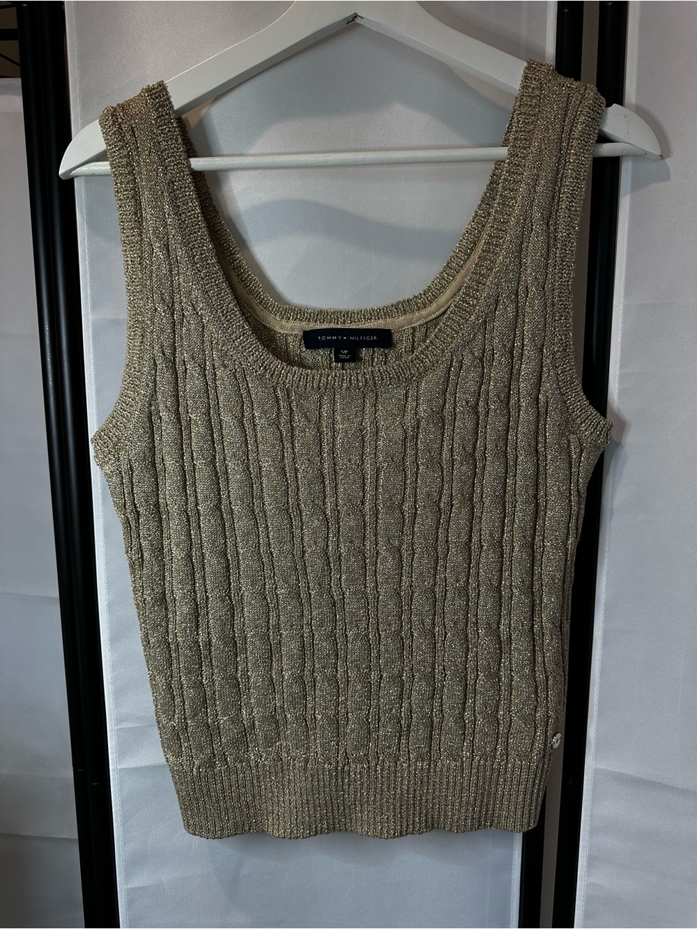 Tommy Hilfiger Metallic Cable-Knit Tank Sweater in Gold